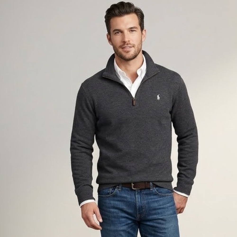 Polo Ralph Lauren Mens Charcoal Gray Quarter Zip Pullover Sweater Large
